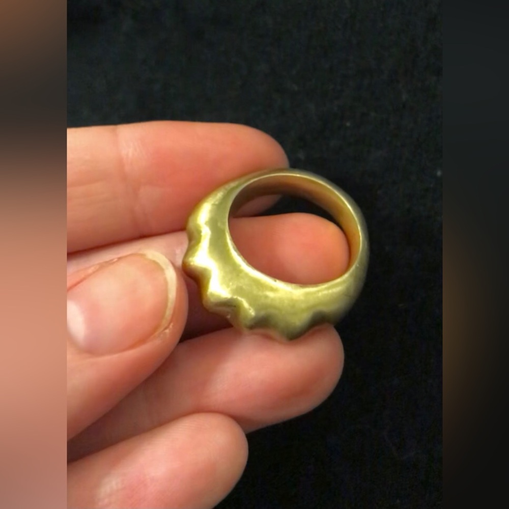 Gold ring dome chunky brass modernist jewelry artisan melt molten irregular